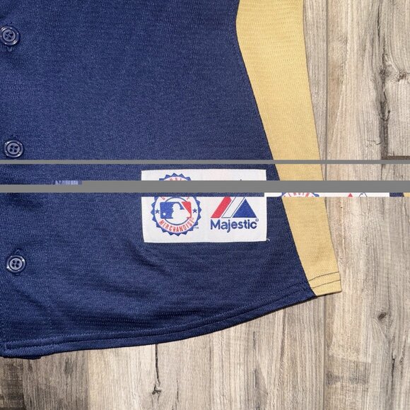 Milwaukee Brewers Braun Jersey Blue Gold White Med MLB Majestic Top Women's M/M - Picture 5 of 7